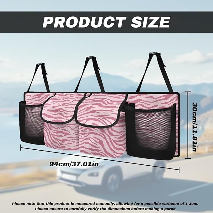 SEANATIVE Pink Zebra Car Trunk Organizer and Storage, Large Capacity Backseat Hanging Storage Car Accessories, Collapsible Backseat Car Organizer for SUV/MPV/Truck