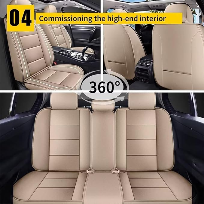 YORKNEIC Fit for kia Sportage Seat Covers 5 Seats 2009-2024 2025 - Leather Car Seat Covers Full Set (2 Row 5 Seats, Beige)