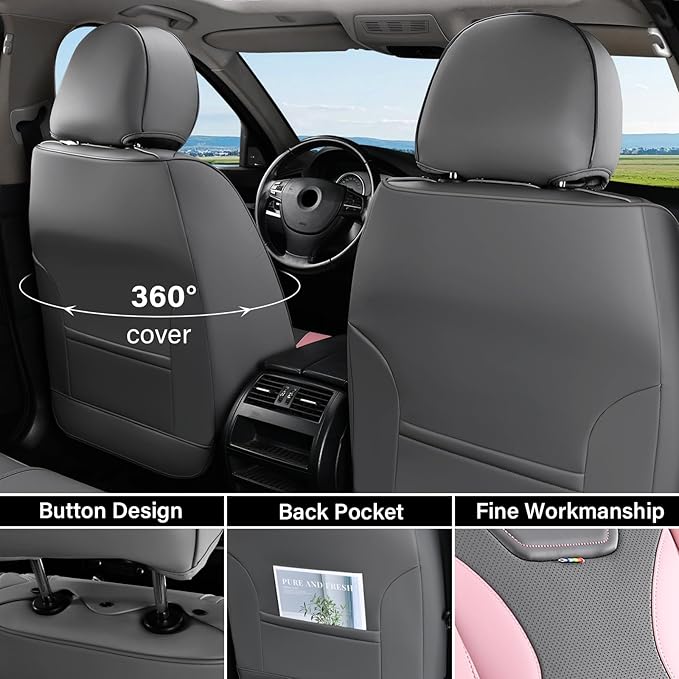 Coverado Car Seat Covers Full Set, Seat Covers for Cars, Front Seat Covers and Back Seat Cover Waterproof Leather Automotive Seat Cover, Universal Car Interior Protectors Cushion for Most Cars