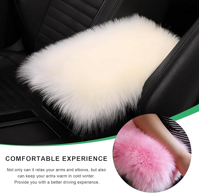 Furry Car Center Console Cover Pad, 11.8"×7.9" Auto Fluffy Plush Center Armrest Protective Cover, Comfortable Fuzzy Armrest Seat Box Protector Cushion for Cars Trucks SUVs (Light Beige)
