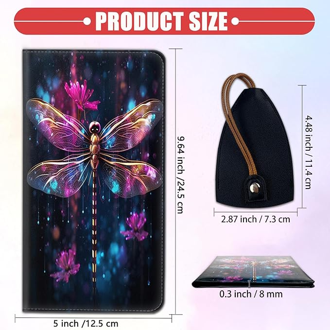 Car Document Holder with Magnetic Shut, Car Registration & Insurance Card Holder, Waterproof PU Leather Glove Box Organizer Vehicle Accessories Driver License for Women/Men, Dragonfly Colorful