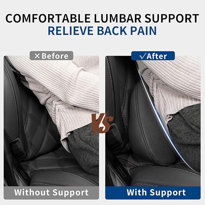 Dapucarin Lumbar Support Pillow for Car Seat, Office Chair Nappa Leather Memory Foam Lower Back Cushion for Back Pain Relief Improve Posture, Ergonomic Back Rest for Gaming Chair, Black, 1PC