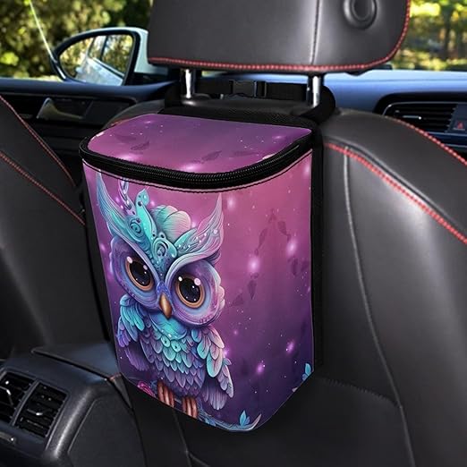 DISNIMO Cartoon Owl Car Trash Can Easy-to-Install Car Accessory Interior, Leak-Proof Car Garbage Can Bin Organizer Storage Bag for The Back Seat of Any Cars, Sedans, SUVs & Trucks