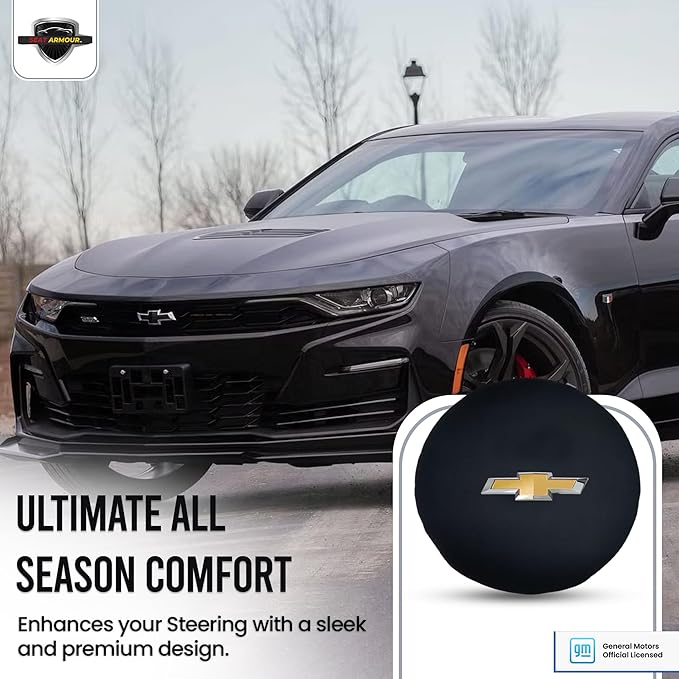 Seat Armour New Camaro Steering Wheel Cover – Universal Fit, Soft & Machine Washable – Easy Install Multipurpose Steering Wheel Armour with Officially Licensed Camaro Logo
