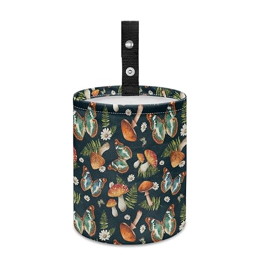 Butterfly Mushroom Cat Car Garbage Can Small Trash Can with Leak Proof Inside Liner and Hanging Strap Car Organizer Portable for Road Trip