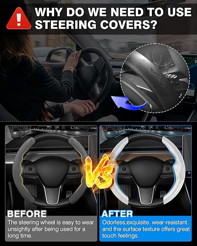 Shademax Custom for Tesla Steering Wheel Cover, Tesla Model Y 2020-2025/ Model Y Juniper 2026/ Model 3 2017-2025 2026 (Fit Model 3 Highland) Carbon Fiber Steering Wheel Cover Model Y/3 Accessories