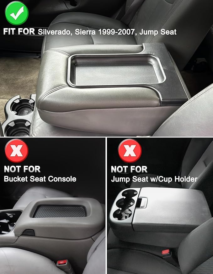 KBH Center Console Armrest Cover for Chevy Silverado & GMC Sierra 1999-2007, Avalanche & Suburban & Tahoe 2002-2006, Vinyl Leather Accessories, Anti-Scratch, Black (Fits Jump Seat Console Only)