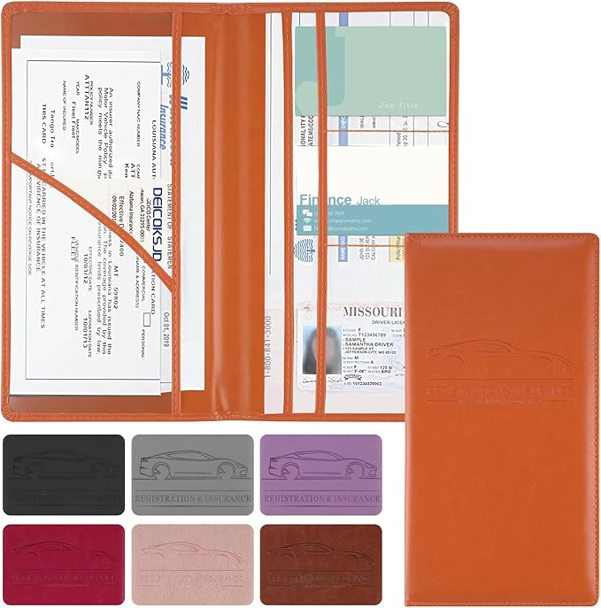 JUSTTOP 1Pack Car Registration and Insurance Holder,Car Document Holder for Cards License with Magnetic Shut,Vehicle Glove Box Car Organizer for Documents, Cards, License(Orange)
