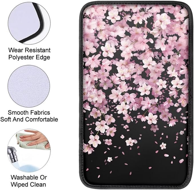 Cherry Blossom on Black Auto Center Console Cover Arm Rest Cover for SUV Truck,Soft Car Arm Rest Cover Universal Fit