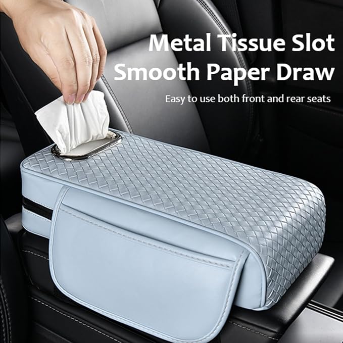 Car Armrest Cushion Cover Car Center Console Memory Foam Booster Pad with Storage Pocket and Tissue Hole for Sedan Vehicle (Green, 12.99 * 7.09 * 2.95'' / 33 * 18 * 7.5 cm)
