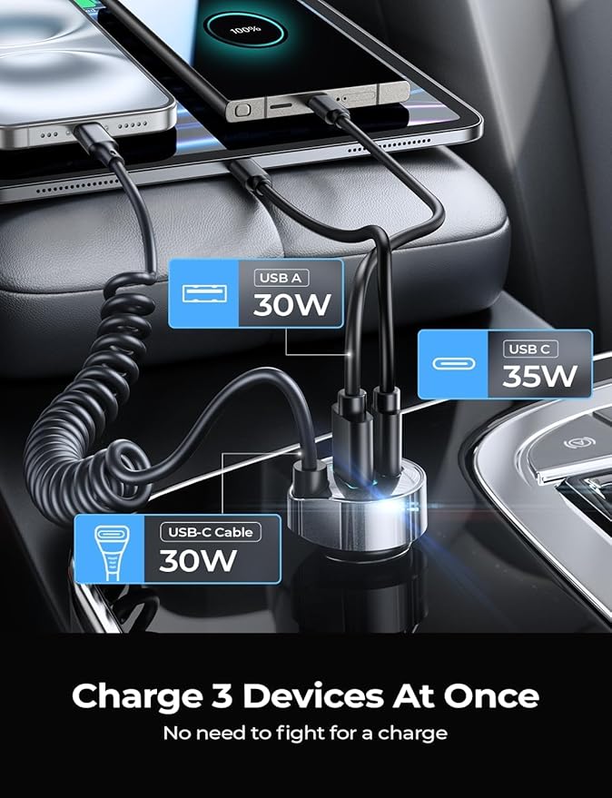 LISEN 65W iPhone 17 Pro Max Car Charger USB C Fast Charging,Super Fast iPhone 16/17 Pro Car Charger Type C Adapter Fit iPhone 17 Air ProMax Plus/16/15,Pixel 10, Samsung Galaxy S25/24,Android,Sliver