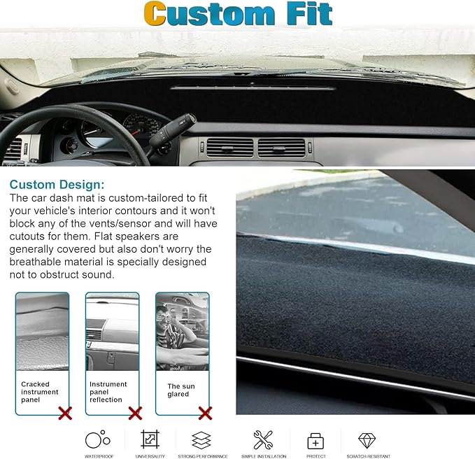 x xotic tech Center Console Dashboard Mat Pre-Cut Non-Slip Sunshield Sun Glare Protector Dash Carpet Pad Black Cover Compatible with Chevrolet Silverado or GMC Sierra 2007-2013,w/One Golve Box-Type B