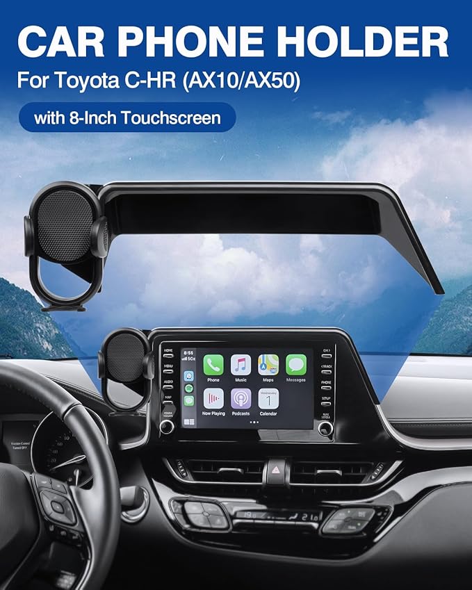 Autorder Custom Fit for Car Phone Holder 2019-2022 Toyota C-HR CHR Accessories Phone Mount with Dash Organizer 8" Screen Cell Phone Automobile Cradles Hands-Free 360 Degree Rotation