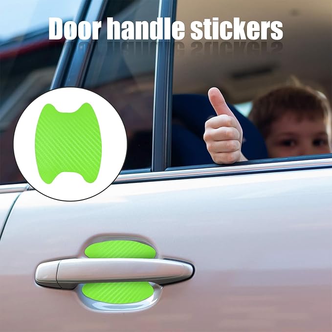 Kewucn 4PCS Car Door Handle Sticker, Carbon Fiber Auto Door Side Handle Protective Films, Anti-Scratch Vehicle Door Cup Protector, Universal Exterior Accessories for Most Cars (Green)