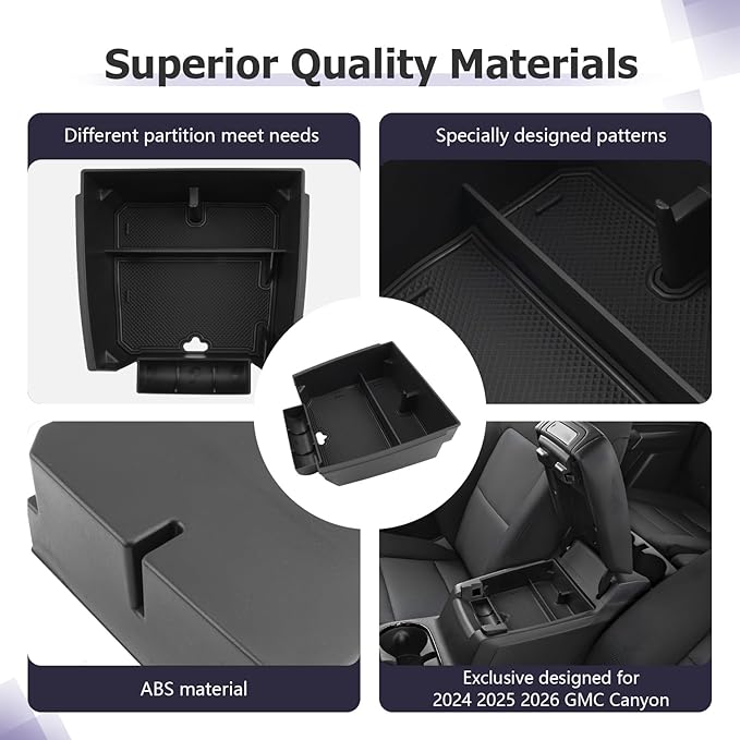 LUWU Center Console Organizer for 2023 2024 2025 2026 Chevrolet Colorado & GMC Canyon Accessories Armrest Console Storage Box Glove Organizer Tray ABS Material for Canyon Interior Accessories (Black)