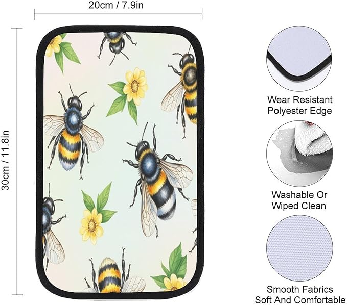 Cute Bee Flower Car Center Console Decor Handrail Armrest Box Cushion Insect Interior Covers Car Protector Pad Lid Cover Accessories Universal Fit for Auto Truck Vehicles