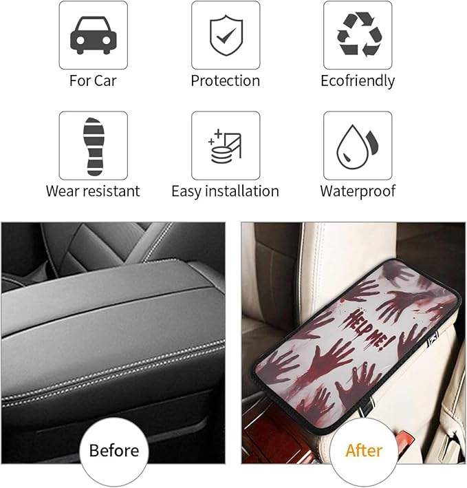 Universal Car Center Console Cushion Pad, Red Hand Soft Waterproof Car Center Console Cover Auto Armrest Seat Box Cover Protector for Most Vehicle SUV Truck Car
