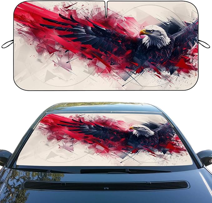 Eagle Car Window Sun Shield Abstract Red Art Winged Power Animals Front Window Sun Shade Blocks UV Rays Sun Visor Protector for Car Sedan Truck SUV Accessories 59" L x 31.5" W