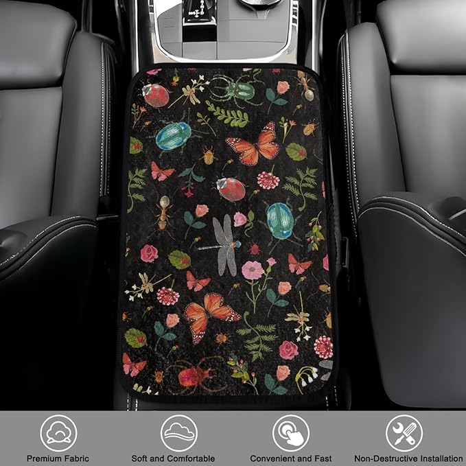 Bulopur Dragonfly Butterfly Car Center Console Cushion Pad Protect from Pet Claws Car Center Console Cover Flannel Auto Console Armrest Cover Universal Armrest Cover Pad
