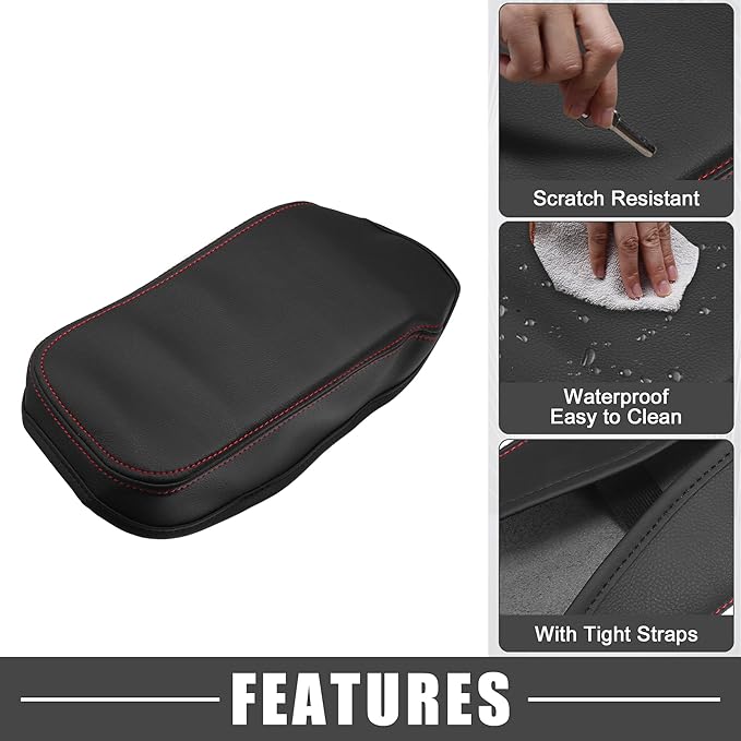 Car Center Console Pad Waterproof Armrest Seat Box Cover Protector Black Pad Red Line for Nissan Sentra 2013-2019