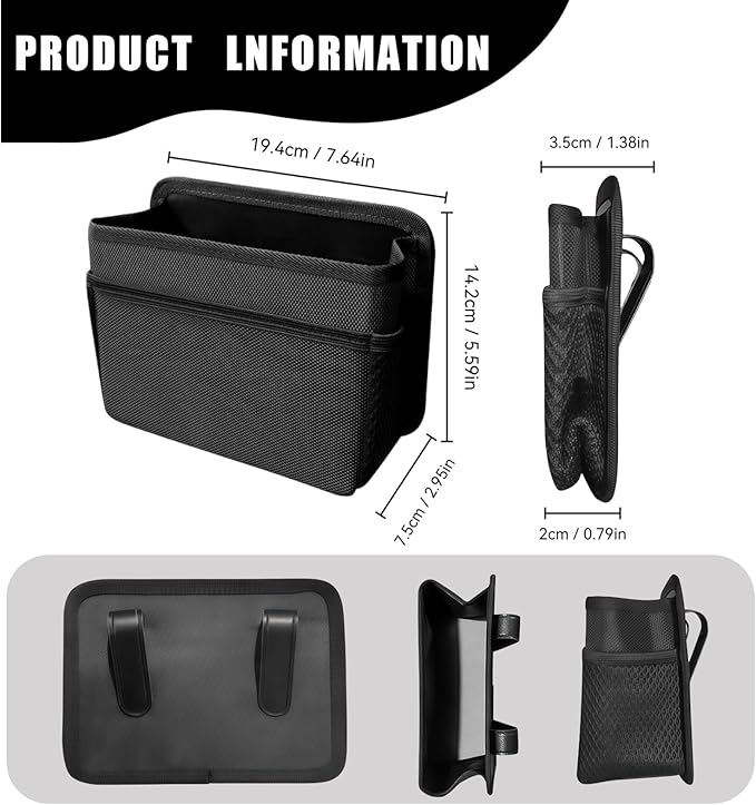 Car Trash Can, Foldable Mini Car Trash Can with 1 Roll Garbage Bag, Hanging Vehicle Garbage Organizer Holder, Automotive Interior Accessories Waterproof Storage Box (Black)