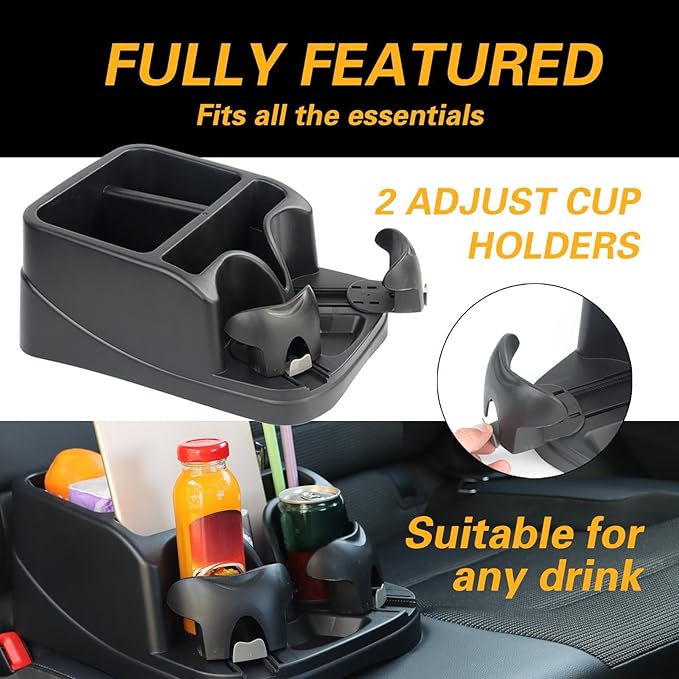 Zinytrae Universal Big Center Console for Cars, Trucks, Minivans, SUVs, Car Console Organizer with 2 Adjustable Cup Holders, Seatbelt for Secure Hold Car Seat Organizer, Truck Floor Console