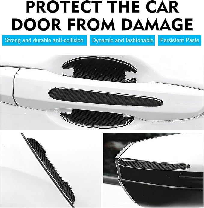 14 PCS Car Door Handle Protector, Carbon Fiber Door Edge Guards, Car Handle Scratch Protector, Auto Exterior Collision Prevention Decorative Accessories, Universal for Most Vehicle (Black)