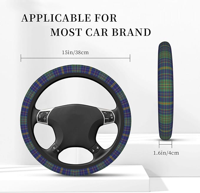 Thickened Elastic Steering Wheel Cover, Platt Tartan Ultra, Soft, Breathable, Fit for Cars, SUVs, Trucks, Stylish Comfortable Grip