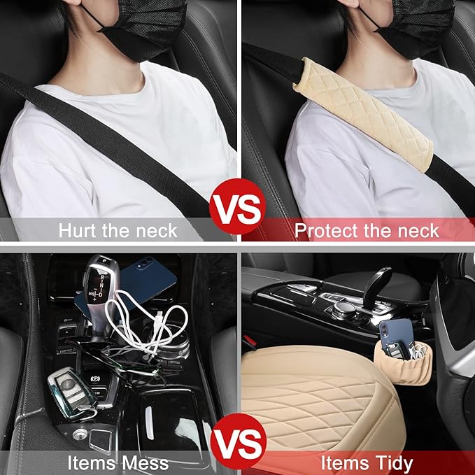 1 Pack Leather Front Car Seat Cover, Universal Sideless Car Seat Protector with Storage Pocket and Seat Belt Pad, Waterproof Automotive Seat Cover Cars Trucks SUV(Yellow Beige)