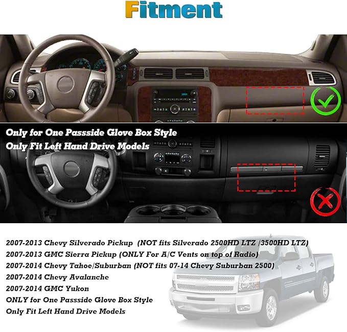x xotic tech Center Console Dashboard Mat Pre-Cut Non-Slip Sunshield Sun Glare Protector Dash Carpet Pad Black Cover Compatible with Chevrolet Silverado or GMC Sierra 2007-2013,w/One Golve Box-Type B