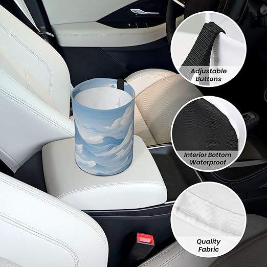 Car Trash Can Hanging, White Snow Mountain Cloud Scenery Waterproof Auto Garbage Bin Universal Vehicle Waste Container, 3.5L Capacity