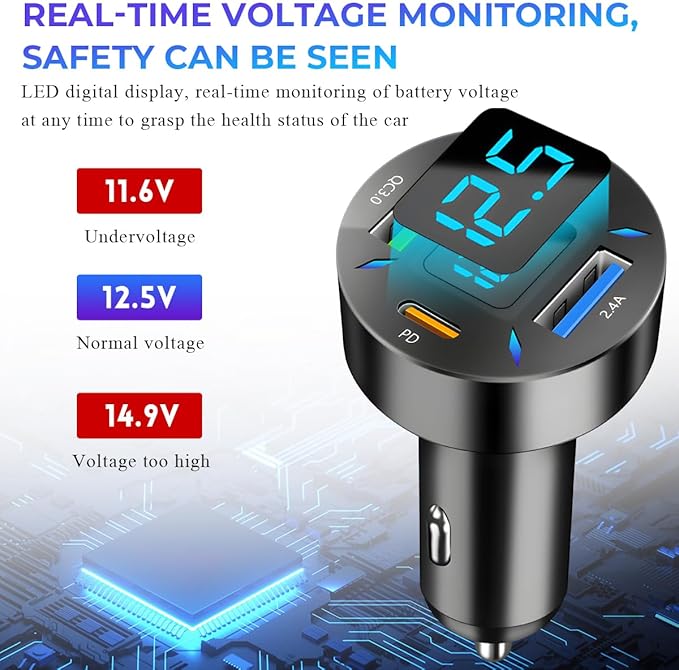 Augeny USB C Car Charger, 4 Port Auto Fast Charger with USB PD Type C & QC 3.0, Cigarette Lighter USB Automotive Adapter Compatible with Most Mobile Cell Phone, Car Accessories (PD+Type C)