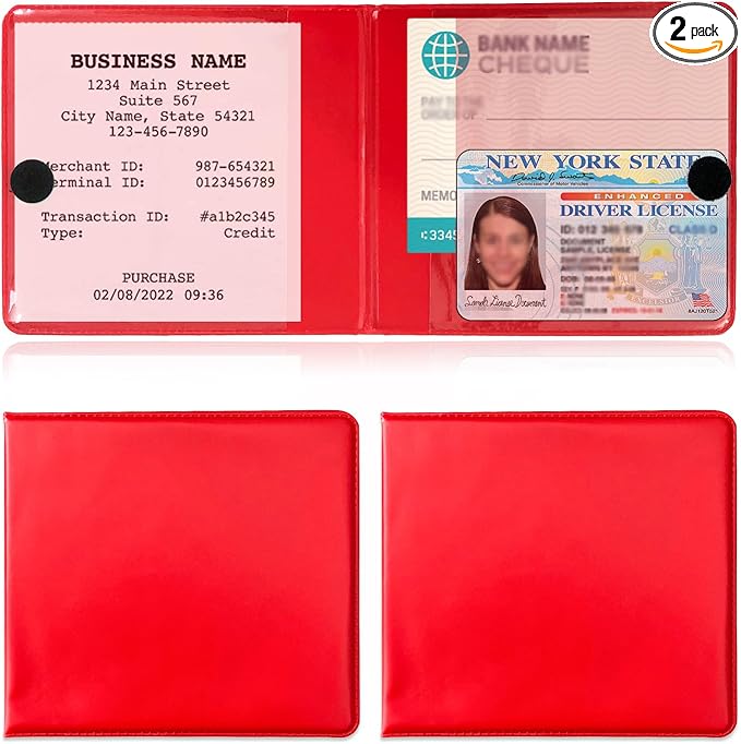 Kewucn 2 Pack Car Registration Insurance Holder, 10.55''×4.8'' Essential Auto Card Glove Box Organizer, Vehicle Interior Accessories Perfect for Most Car, Truck, SUV(Red)