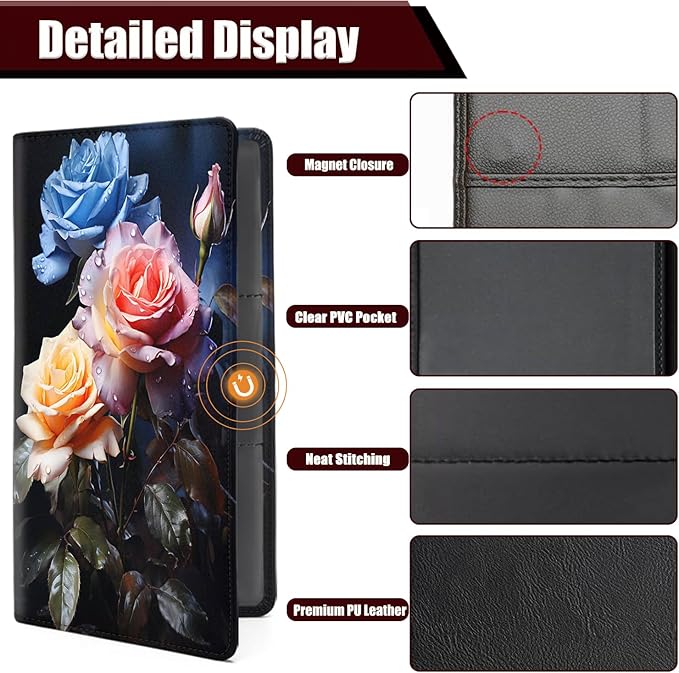 Yuxcfhjfe Car Registration and Insurance Holder, PU Leather Auto Document Holder for Men&Women, Vehicle Glove Box Compartment Organizer with Magnetic Shut for Driver's License, Peony Pattern
