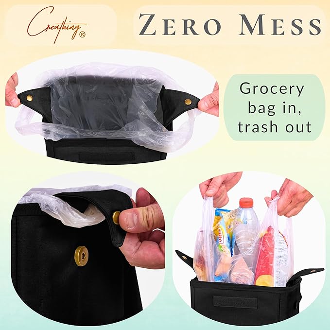 Creathing Car Trash Can [Touring Edition] - Removable Liner - 100% Leakproof, Odor Control Lid, Hanging Garbage Bin for SUV, Truck, Car (2 Gal, Black)
