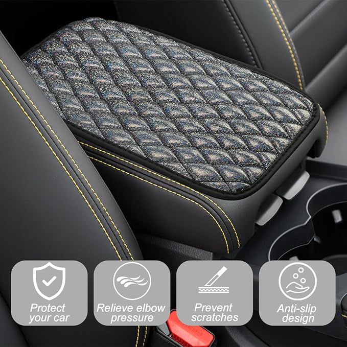 Car Center Console Cover, Soft Comfortable Vehicle Armrest Seat Box Cover Cushion, Wear Resistant Auto Armrest Storage Box Decoration Protector Pad, Universal for Truck SUV Sedan (Black)