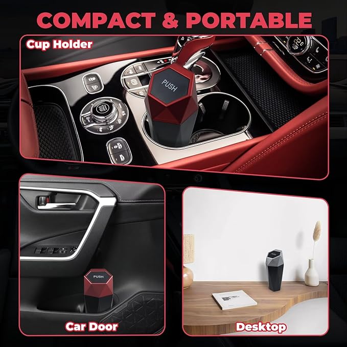 Car Trash Can with Lid, Garbage Bin for Women, Cute Interior Accessories for Seat Cup Holder, Organization Car Must Haves Essentials Mini Trash Can with Garbage Bag