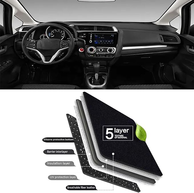 Upgraded Dash Mat for 2020-2015 Honda Fit Polyester Dashboard UV Protection Non-Slip Windshield Reflective Dash Cover Interior Accessory Black
