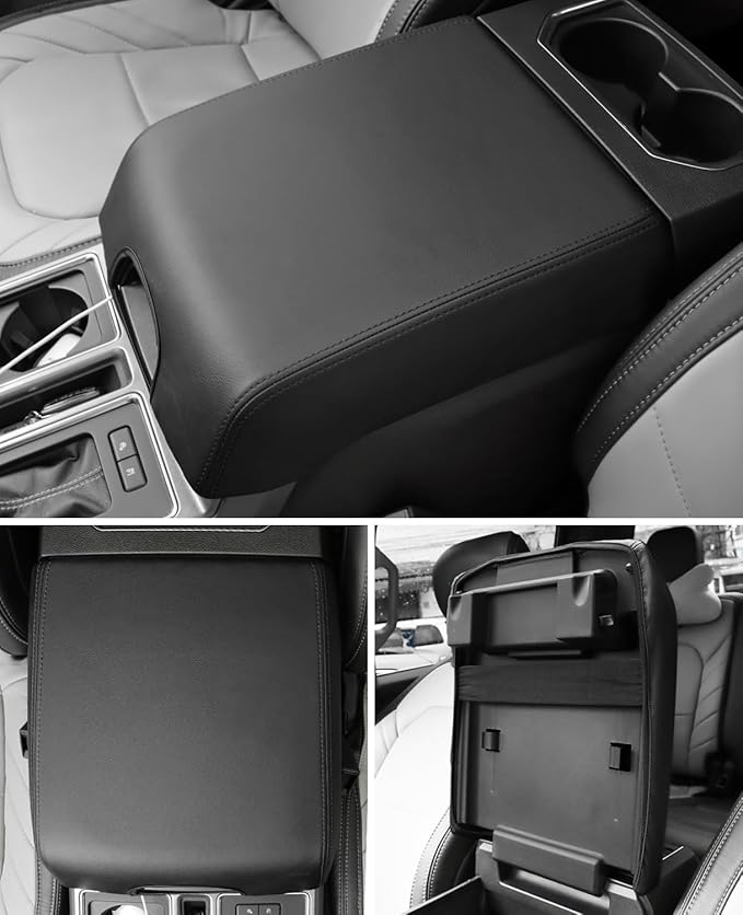 INTGET Center Console Cover for Ford F150 Accessories 2015-2020 2016 2017 2018 2019 Car Middle Lid Seat Armrest Cover Protector Elbow Cushion Pad (Black Stitches, 2015-2020)