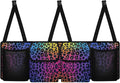 Rainbow Leopard Print Hanging Trunk Organizer Large Capacity Back of Seat Car Organizer with 4 Pockets & Buckle Straps, Waterproof Car Accessories for SUV Truck Sedan
