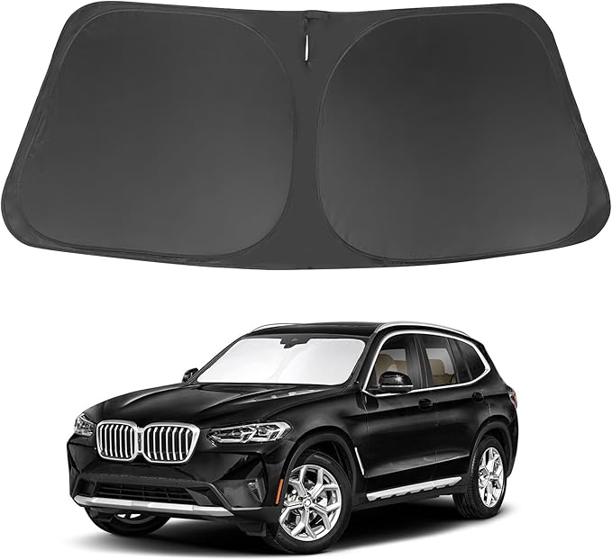Windshield Sun Shade Compatible with 2018-2024 2025 BMW X3 Accessories Foldable Sunshade Sun Blocker Protect Car from Sun Rays & Heat Damage