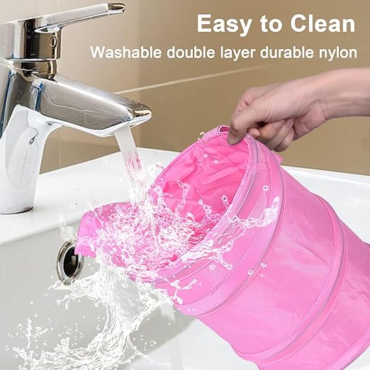 Kincown Car Trash Can, 2 Packs Mini Collapsible Car Trash Bin for Front Back Seat, Pop up Garbage Can, Portable Bag Hanging for Vehicle SUV Rv Truck Accessories Interior, Pink
