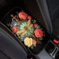 Vintage Floral Dragonfly Clock Print Center Console Cover,Auto Armrest Cover Universal Fit
