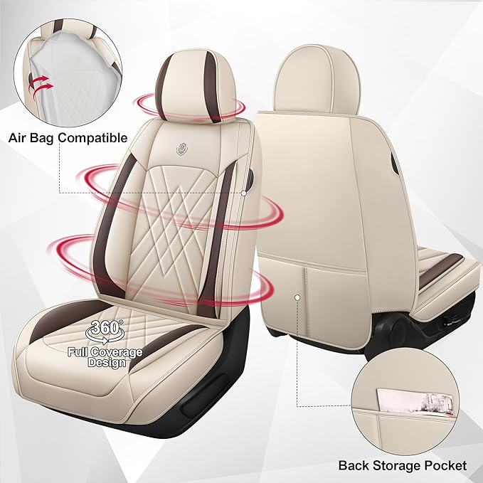JGDL Car Seat Covers for Subaru Crosstrek 2016-2026, 2 Piece Set Nappa Leather Non-Slip Seat Protectors, Breathable Seat Cover Set. (Standard 2 Seats, Beige)