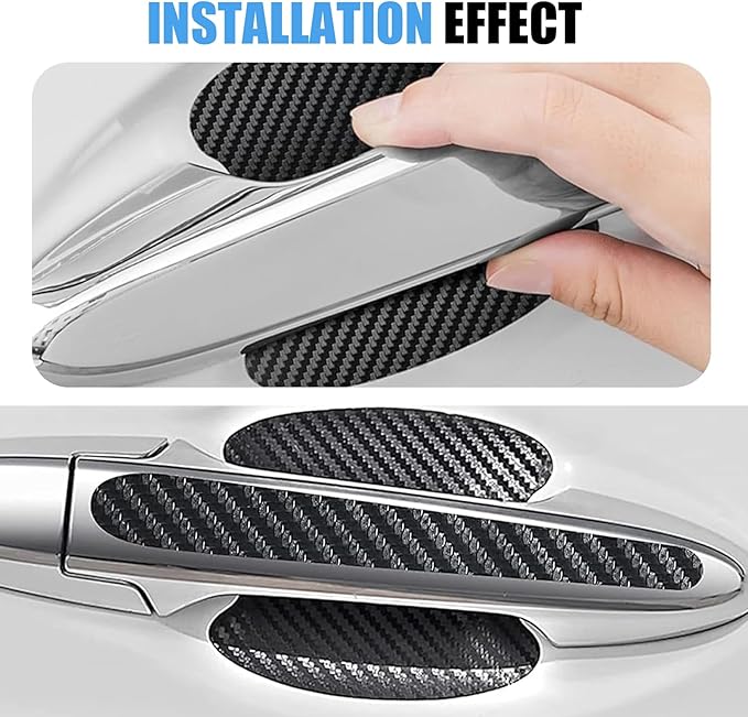 Icyfond 8PCS Car Door Handle Cup Stickers, Anti-Scratches Carbon Fiber Car Door Handle Protectors, Auto Doors Handles Protective Film, Universal Paint Bowl Protector for Most Cars (Black)