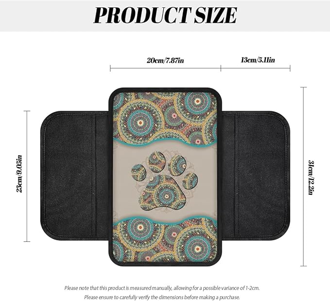 BIGCARJOB Boho Paw Print Car Center Console Cover with Side Storage Cute Paw Print Center Console Armrest Cover Auto Center Console Cover Pad,Universal for Most Cars, Trucks, SUVs
