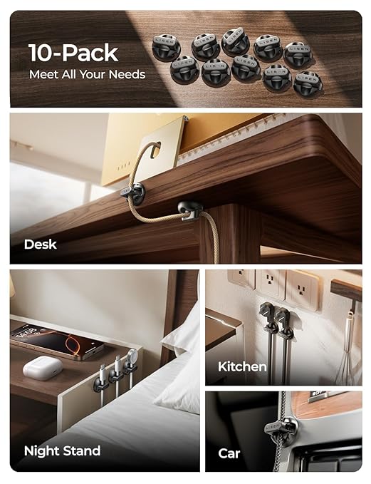 10 Pack Magnetic Cable Clips [2025 Minimum Size] LISEN Halloween Decor Christmas Decorations Indoor, Magnetic Cord Holder for Nightstand Desk, Cable Management for Home Office Organizer Dorm Wall Car