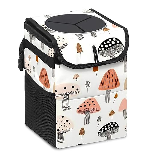 GVGHIDZ Car Trash Can – Multi-Purpose, Lightweight and Portable with Durable Water-Resistant Coating, No Installation Required, Practical and Ample Capacity, Variety of Colors.Mushroom
