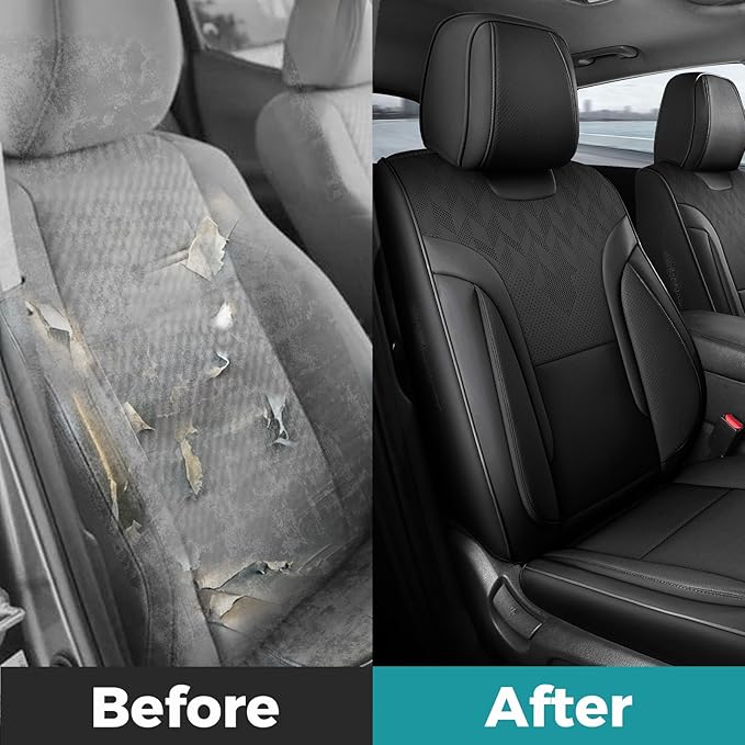 FEINEPRO Black Car Seat Covers Only Front 2pc - Breathable Faux Leather Universal Seat Covers for Cars, Automotive Protector Fit for Most Sedan SUV Pick-up Truck