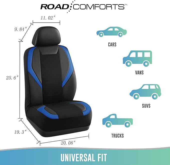 Road Comforts Car Seat Cover, Leather Mesh Front Seat Cover, Universal Fit for Most Cars, SUVs, Trucks, and Vans, Airbag Compatible - Blue